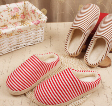 邊上線(xiàn)冬季新款居家卡通條紋情侶半包跟保暖月子棉拖鞋 冬季棉鞋