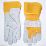 耐高溫隔熱耐磨防護電焊手套AB級黃膠黃布牛皮勞保短皮手套批發(fā)