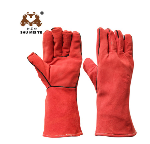 耐高溫隔熱焊工手套 來(lái)樣加工14寸雙層牛皮防燙電焊勞保手套定制