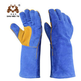 防穿刺耐磨14寸牛皮手套 耐高溫防燙焊接手套 防切割加長(zhǎng)電焊手套