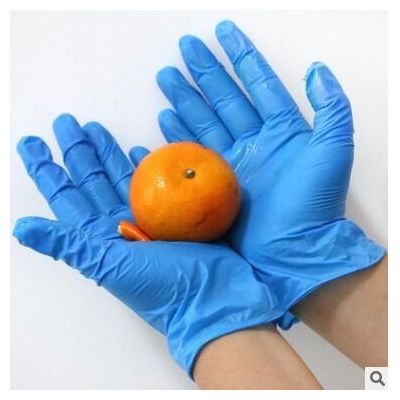 一次性丁晴乳膠手套 家用復(fù)合丁腈防護(hù)手套 無(wú)粉藍(lán)色一次性手套